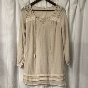 Onetheland Romantic‎ Anthropology Boho Peasant Top Cream Flowy Dress NWOT